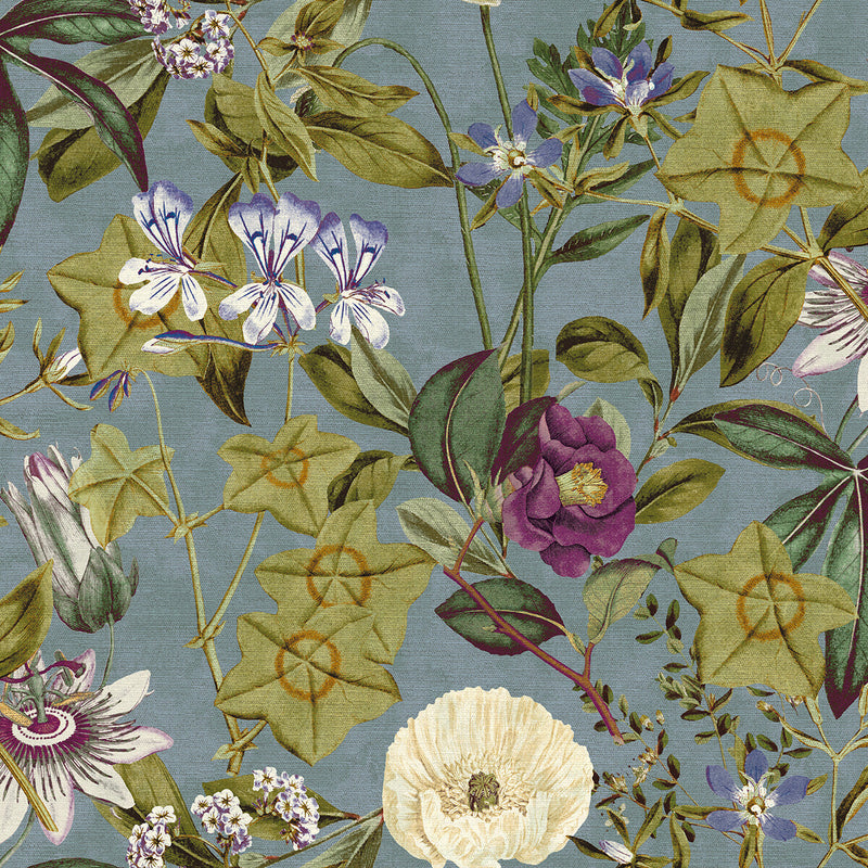 CLARKE AND CLARKE - PASSIFLORA- SLATE/AMETHYST - Fabric by the Yard SLATE/AMETHYST