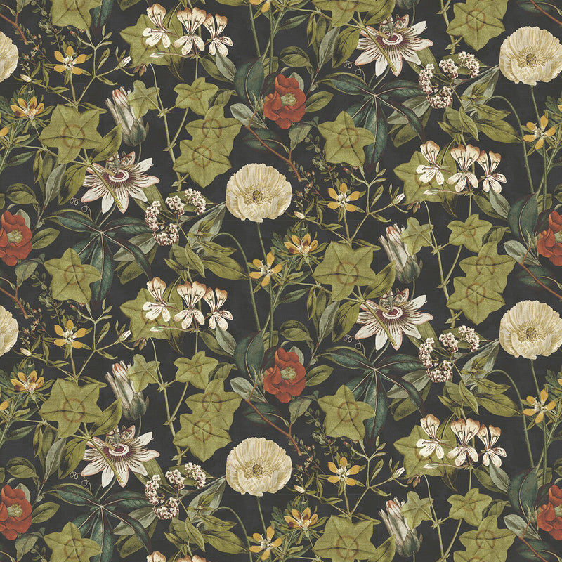 CLARKE AND CLARKE - PASSIFLORA- NOIR VELVET - Fabric by the Yard NOIR VELVET