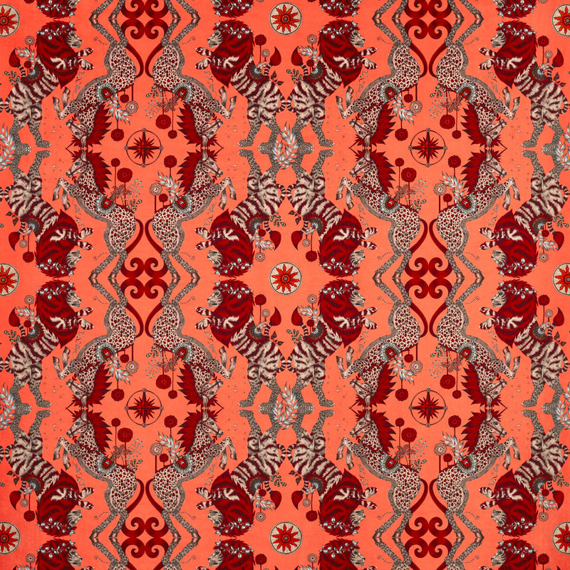 CLARKE AND CLARKE - CASPIAN VELVET- CORAL - Fabric by the Yard CORAL