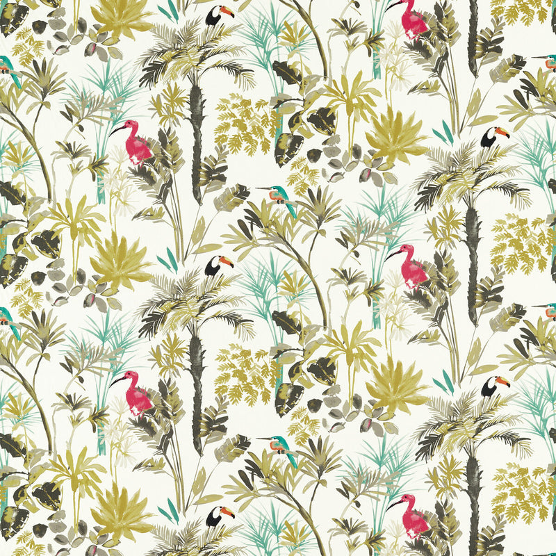 CLARKE AND CLARKE - PALM- CHARCOAL/CITRON - Fabric by the Yard CHARCOAL/CITRON