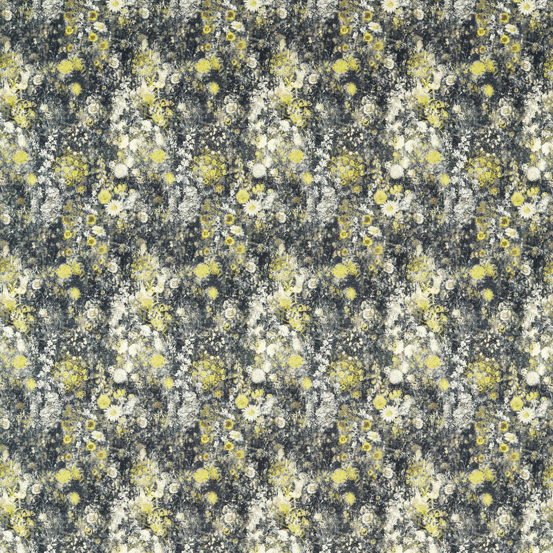 CLARKE AND CLARKE - ROSEDENE- CHARCOAL/CHARTREUSE - Fabric by the Yard CHARCOAL/CHARTREUSE