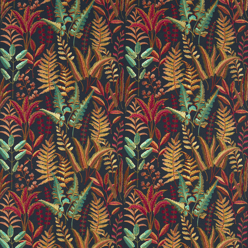 CLARKE AND CLARKE - BRACKEN- RUSSET AQUA EMB - Fabric by the Yard RUSSET AQUA EMB