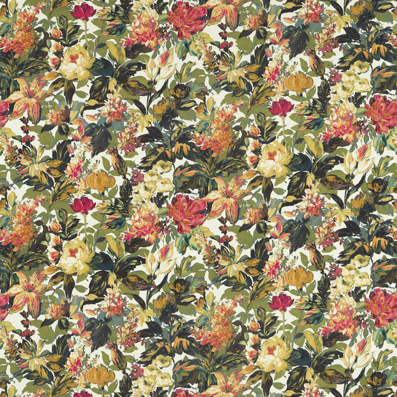 CLARKE AND CLARKE - LILUM- OLIVE RASPBERRY - Fabric by the Yard OLIVE RASPBERRY
