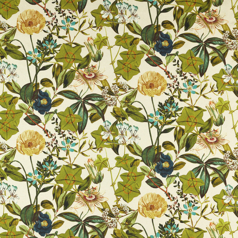 CLARKE AND CLARKE - PASSIFLORA OUTDOOR- DENIM - Fabric by the Yard DENIM