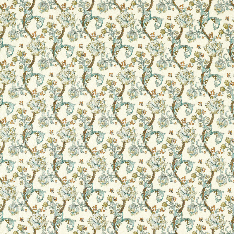CLARKE AND CLARKE - GOLDEN LILY EMBROIDERY- LINEN/TEAL - Fabric by the Yard LINEN/TEAL