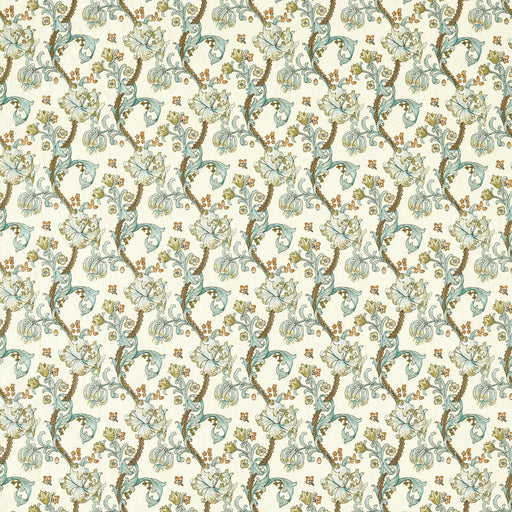 CLARKE AND CLARKE - GOLDEN LILY EMBROIDERY- LINEN/TEAL - Fabric by the Yard LINEN/TEAL