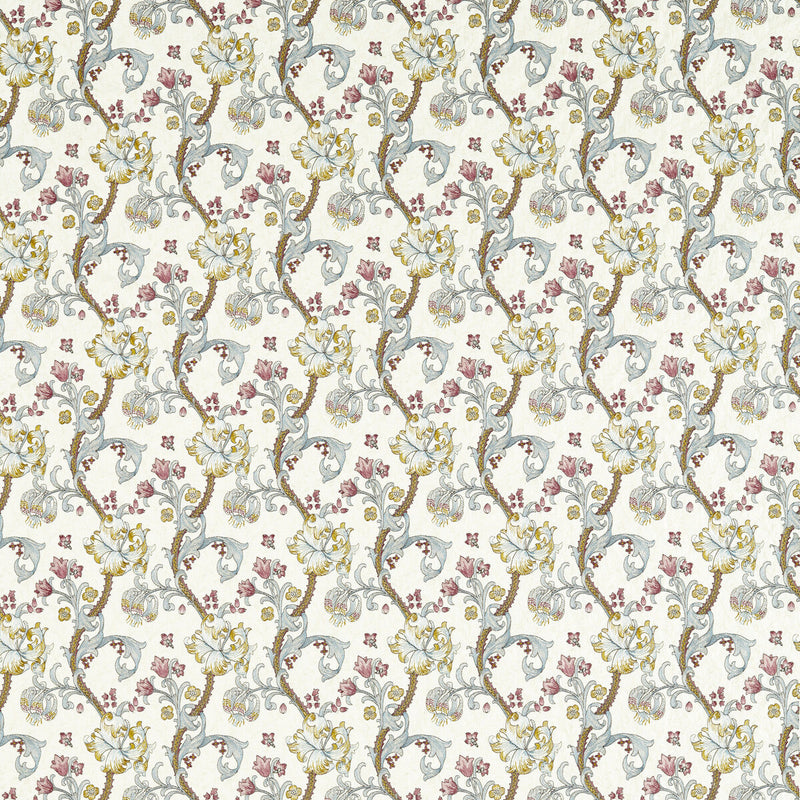 CLARKE AND CLARKE - GOLDEN LILY EMBROIDERY- PLUM/DENIM - Fabric by the Yard PLUM/DENIM