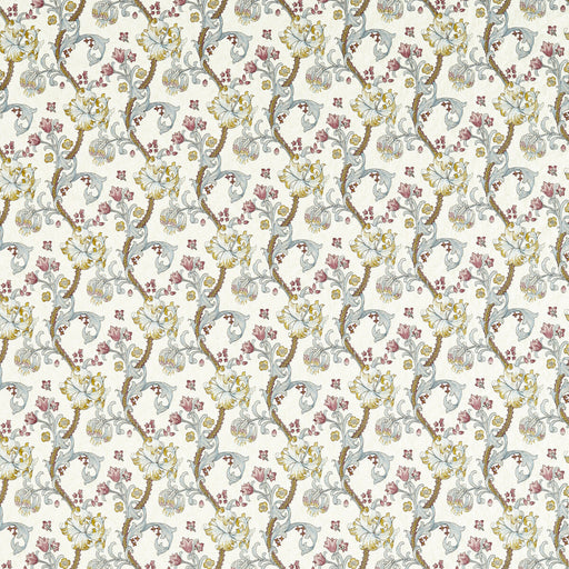 CLARKE AND CLARKE - GOLDEN LILY EMBROIDERY- PLUM/DENIM - Fabric by the Yard PLUM/DENIM