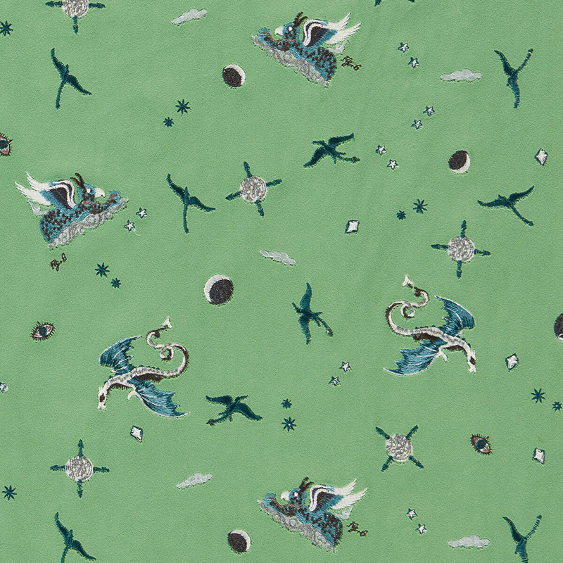CLARKE AND CLARKE - DRACO COSMOS- GREEN EMBROIDERY - Fabric by the Yard GREEN EMBROIDERY