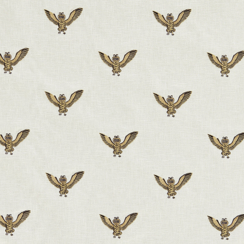 CLARKE AND CLARKE - OWL OF ATHENA- GOLD EMBROIDERY - Fabric by the Yard GOLD EMBROIDERY