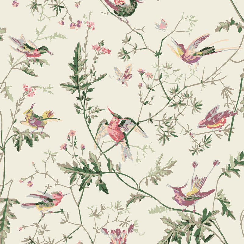 COLE & SON - HUMMINGBIRDS COTTON PRINT- CLASSIC MULTI - Fabric by the Yard CLASSIC MULTI
