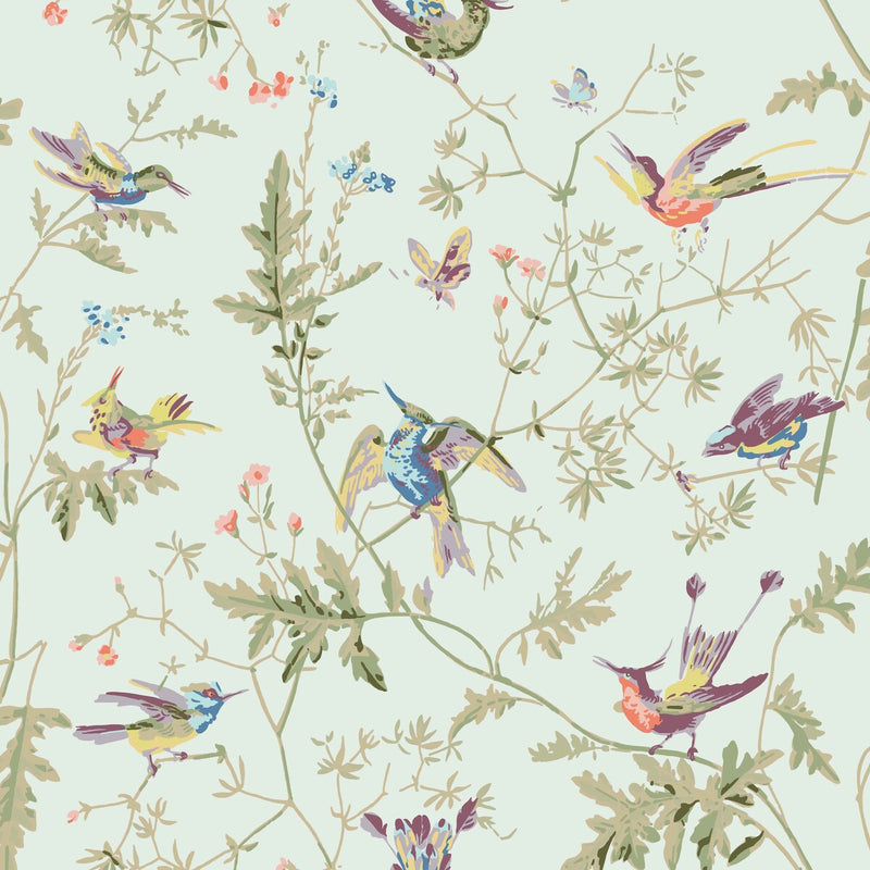 COLE & SON - HUMMINGBIRDS COTTON PRINT- DUCK EGG - Fabric by the Yard DUCK EGG