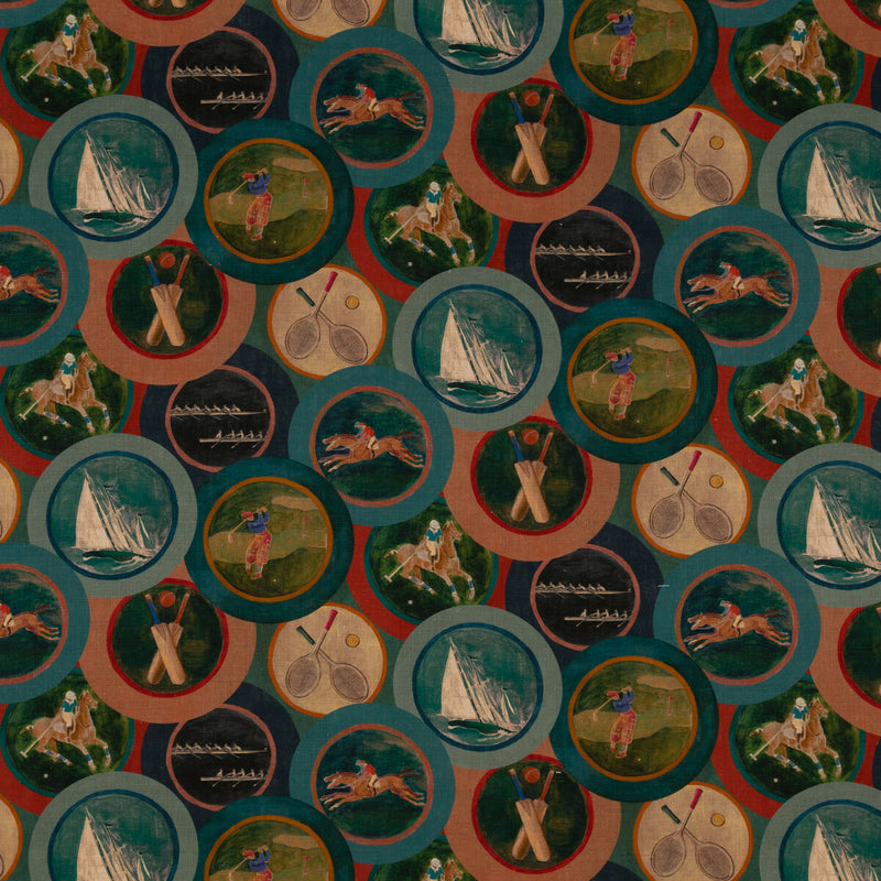 MULBERRY - SPORTING LIFE- TEAL - Fabric by the Yard TEAL