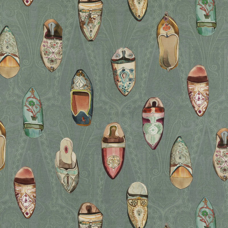 MULBERRY - BABOUCHES- TEAL - Fabric by the Yard TEAL
