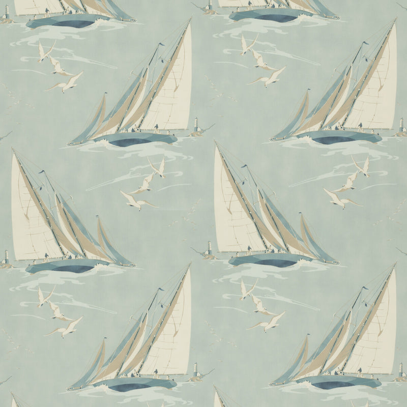 MULBERRY - ROUND THE ISLAND- BLUE - Fabric by the Yard BLUE
