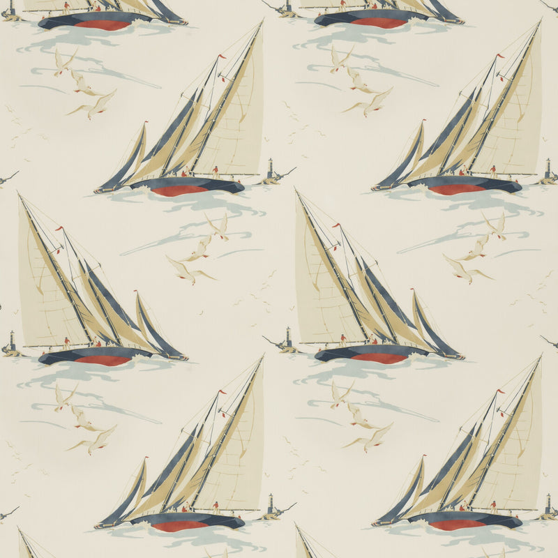 MULBERRY - ROUND THE ISLAND- RED/BLUE - Fabric by the Yard RED/BLUE