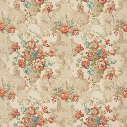 MULBERRY - FLORAL ROCOCO- RED/GREEN - Fabric by the Yard RED/GREEN