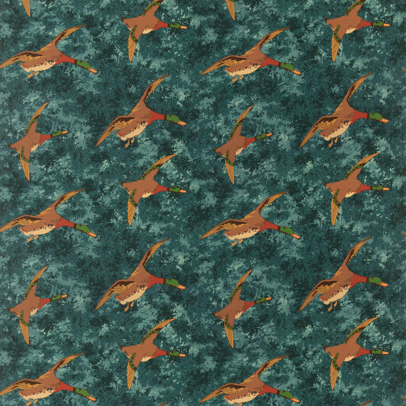 MULBERRY - FOREST DUCKS VELVET- TEAL - Fabric by the Yard TEAL