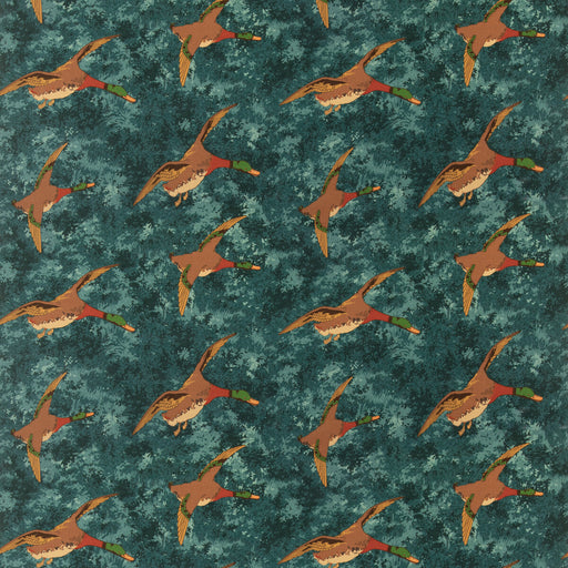 MULBERRY - FOREST DUCKS VELVET- TEAL - Fabric by the Yard TEAL