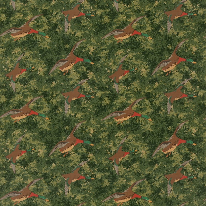 MULBERRY - FOREST DUCKS VELVET- EMERALD - Fabric by the Yard EMERALD