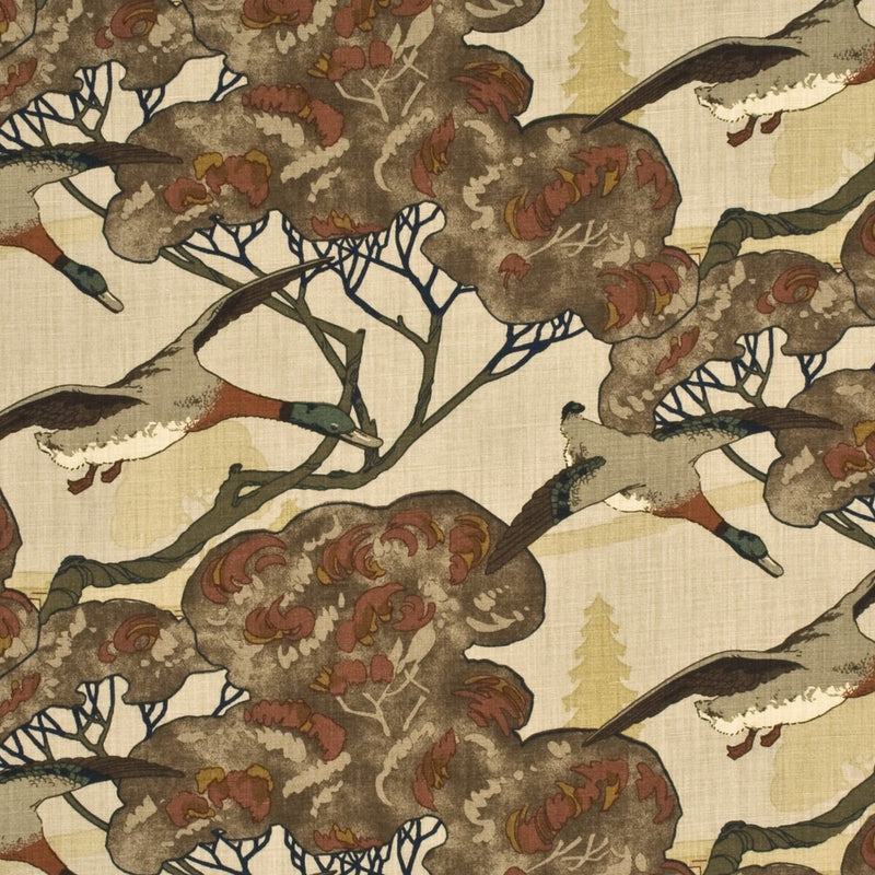 MULBERRY - FLYING DUCKS- STONE/BROWN - Fabric by the Yard STONE/BROWN