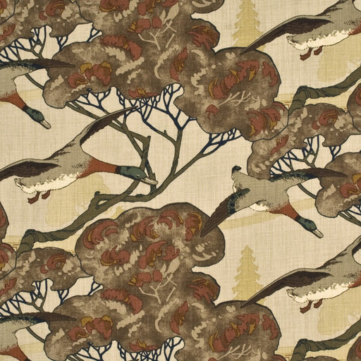MULBERRY - FLYING DUCKS- STONE/BROWN - Fabric by the Yard STONE/BROWN