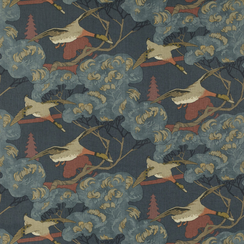 MULBERRY - FLYING DUCKS- RED/BLUE - Fabric by the Yard RED/BLUE