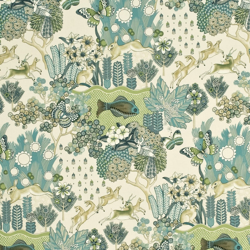 MULBERRY - GLENDALE- TEAL/LEAF - Fabric by the Yard TEAL/LEAF