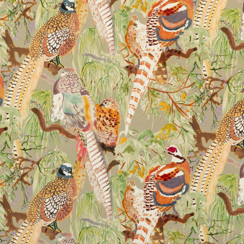 MULBERRY - GAME BIRDS VELVET- STONE/MULTI - Fabric by the Yard STONE/MULTI