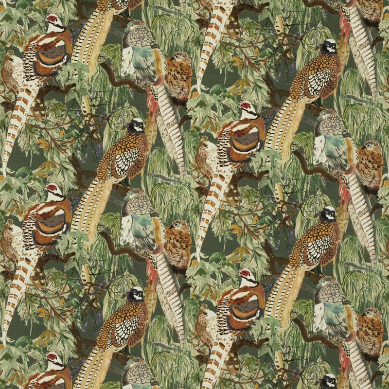 MULBERRY - GAME BIRDS VELVET- FOREST - Fabric by the Yard FOREST
