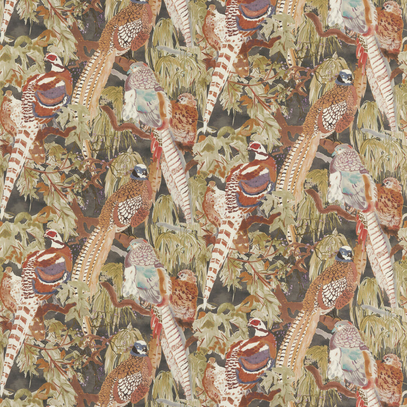 MULBERRY - GAME BIRDS LINEN- CHARCOAL - Fabric by the Yard CHARCOAL