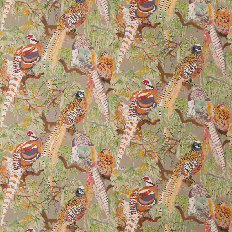 MULBERRY - GAME BIRDS LINEN- STONE/MULTI - Fabric by the Yard STONE/MULTI