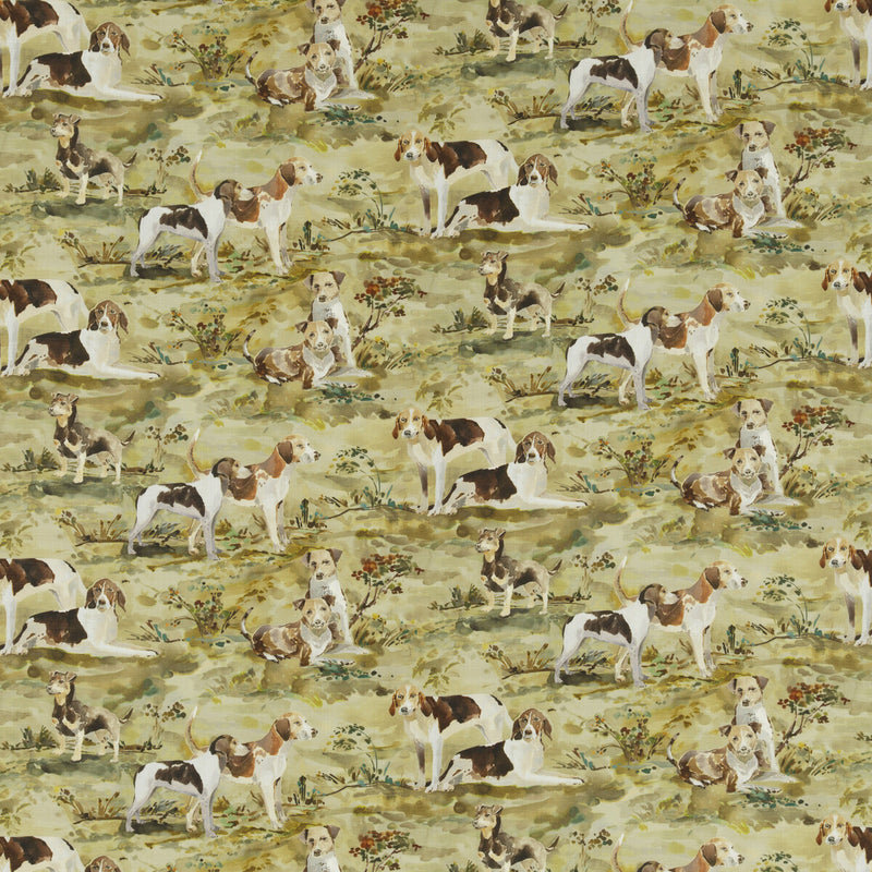 MULBERRY - MULBERRY HOUNDS LINEN- MULTI - Fabric by the Yard MULTI