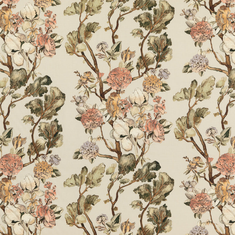 MULBERRY - WILD SIDE- CORAL/GREEN - Fabric by the Yard CORAL/GREEN