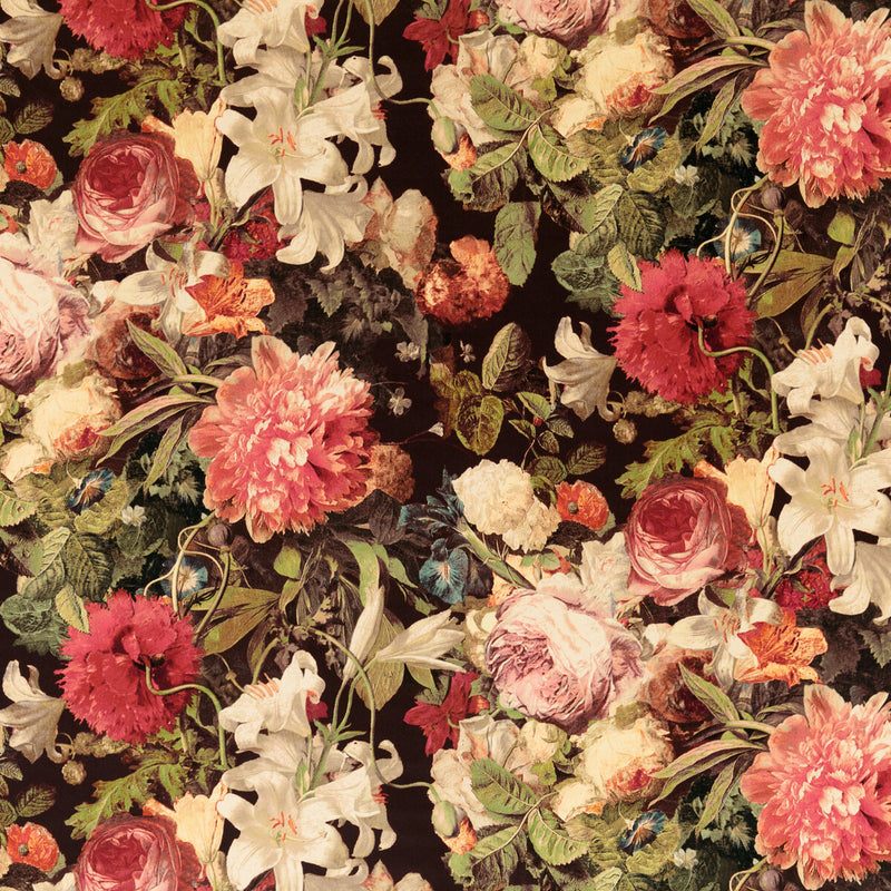 MULBERRY - FLORAL POMPADOUR VELVET- RED/PLUM - Fabric by the Yard RED/PLUM