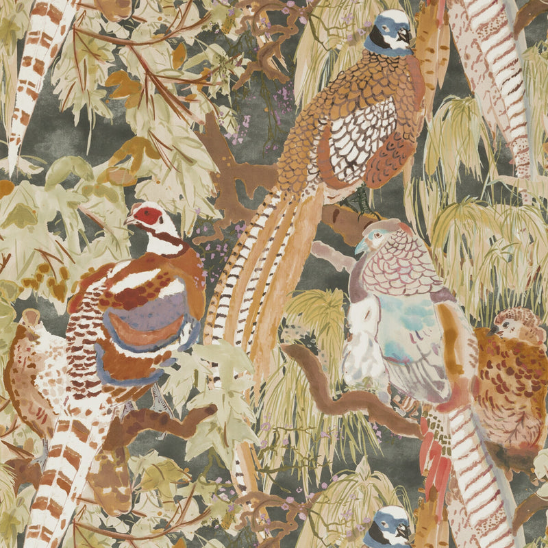 MULBERRY - GAME BIRDS- CHARCOAL - Wallcovering by the Roll CHARCOAL
