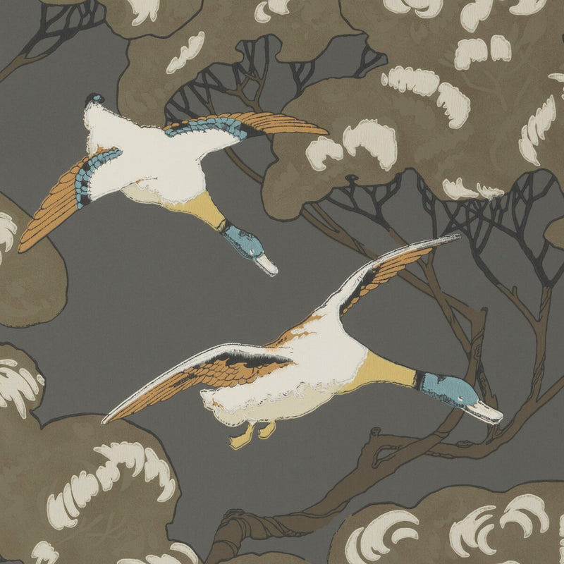 MULBERRY - FLYING DUCKS- CHARCOAL - Wallcovering by the Roll CHARCOAL