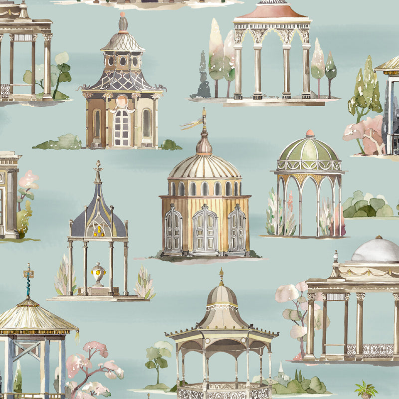 MULBERRY - FOLLIES- AQUA - Wallcovering by the Roll AQUA