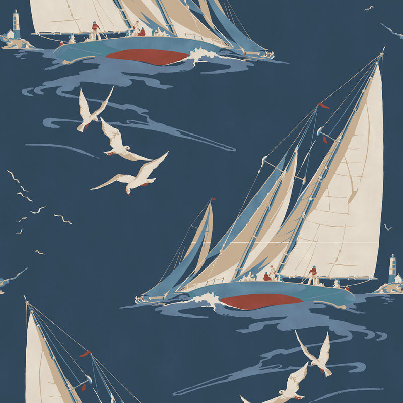 MULBERRY - ROUND THE ISLAND- INDIGO - Wallcovering by the Roll INDIGO