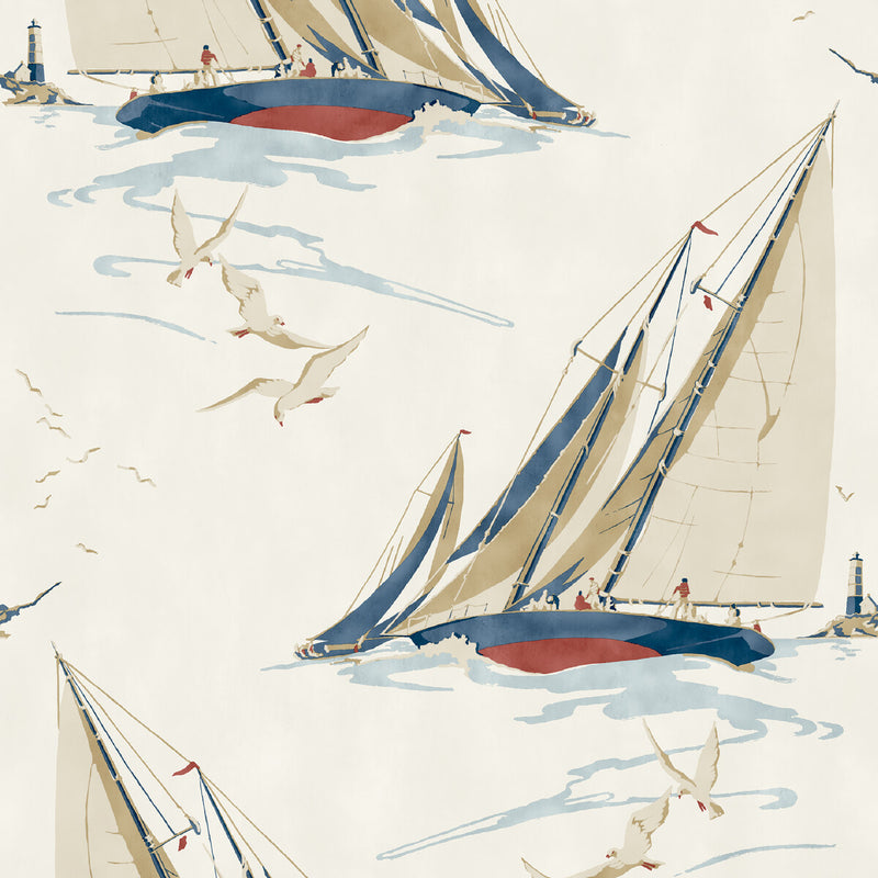 MULBERRY - ROUND THE ISLAND- RED/BLUE - Wallcovering by the Roll RED/BLUE