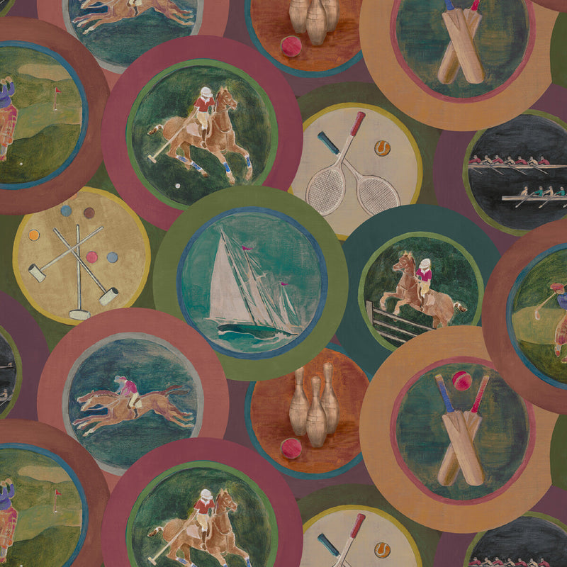 MULBERRY - SPORTING LIFE- PLUM - Wallcovering by the Roll PLUM
