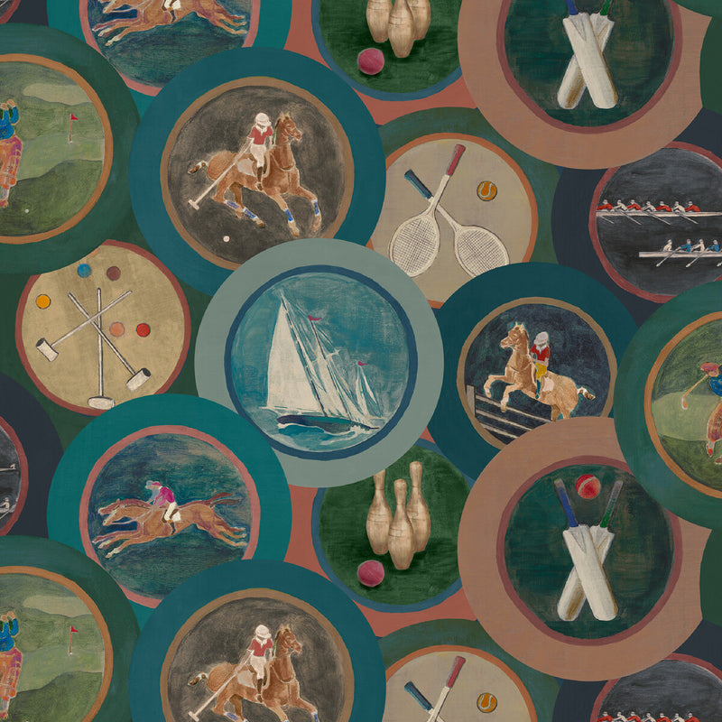 MULBERRY - SPORTING LIFE- TEAL - Wallcovering by the Roll TEAL