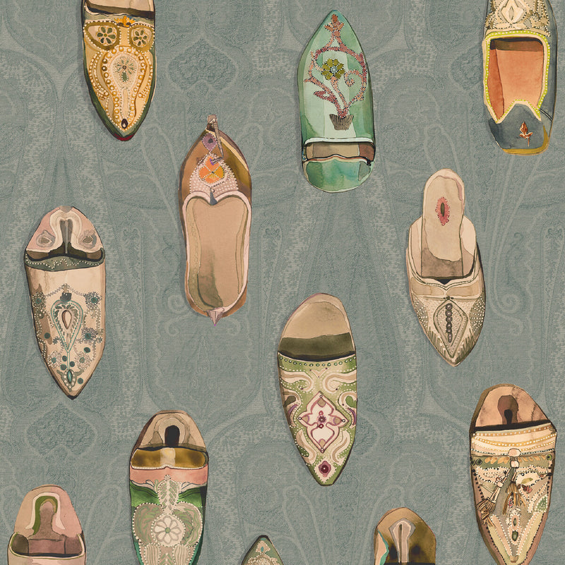 MULBERRY - BABOUCHES- TEAL - Wallcovering by the Roll TEAL