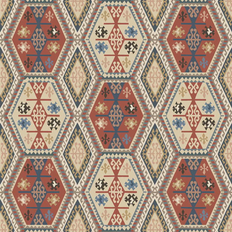 MULBERRY - BUCKLAND- RED/BLUE - Wallcovering by the Roll RED/BLUE