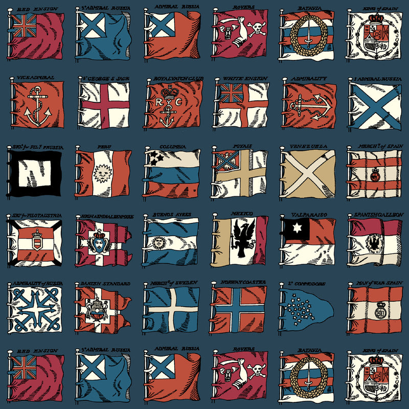 MULBERRY - NAVAL ENSIGNS- INDIGO/RED - Wallcovering by the Roll INDIGO/RED