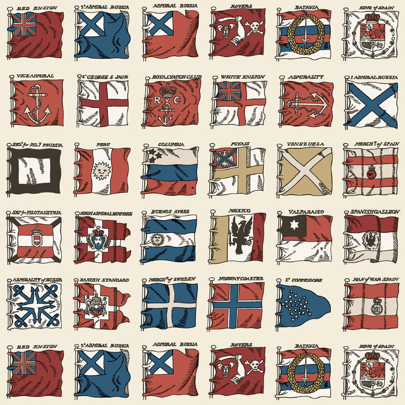 MULBERRY - NAVAL ENSIGNS- RED/BLUE - Wallcovering by the Roll RED/BLUE
