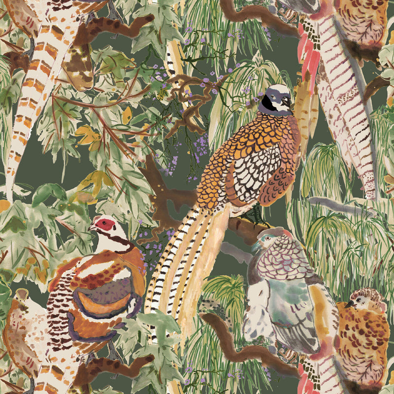 MULBERRY - GAME BIRDS- FOREST - Wallcovering by the Roll FOREST