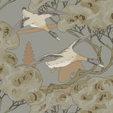 MULBERRY - GRAND FLYING DUCKS- GREY/BLUE - Wallcovering by the Roll