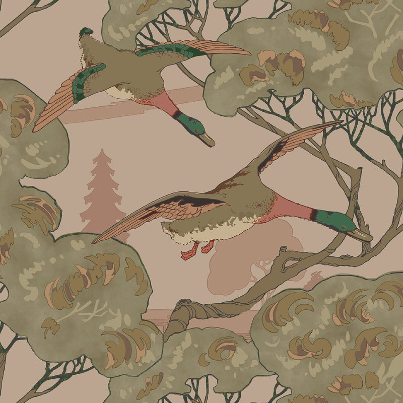 MULBERRY - GRAND FLYING DUCKS- PLASTER - Wallcovering by the Roll PLASTER