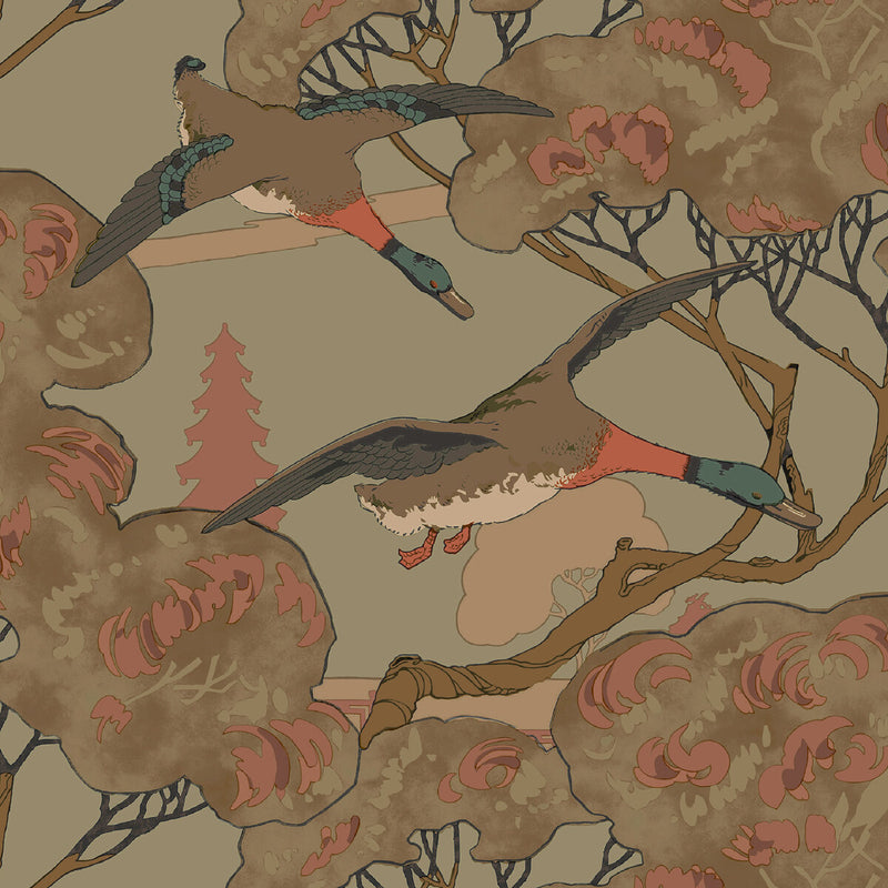 MULBERRY - GRAND FLYING DUCKS- SAGE - Wallcovering by the Roll SAGE